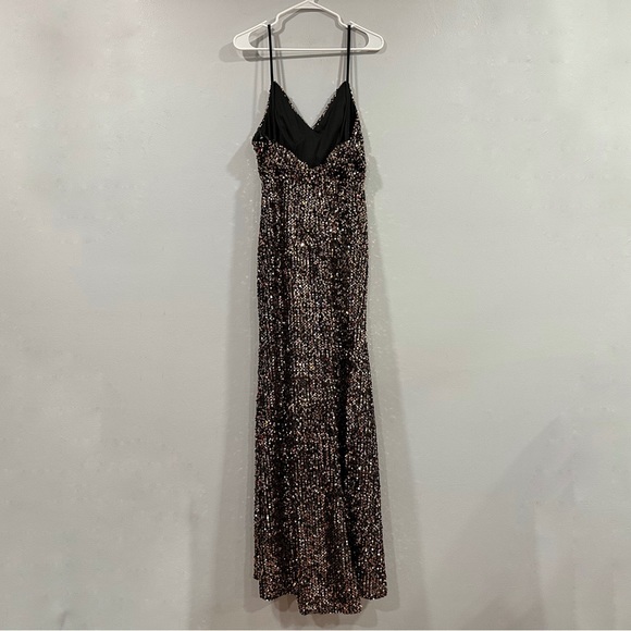 Mac Duggal 55700 V Neck Ruched Gown Bronze 10 - Picture 5 of 7